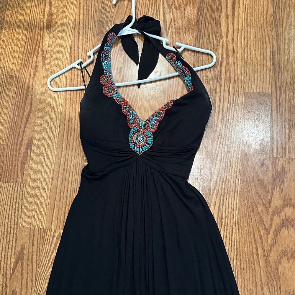 Cache Beaded Black Halter Dress